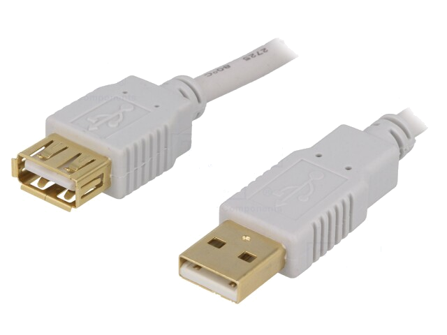 Kabel; USB 2.0; USB-A aansluiting,USB-A-stekker; verguld; 1,8m Kabel; USB 2.0; USB-A aansluiting,USB-A-stekker; verguld; 1,8m